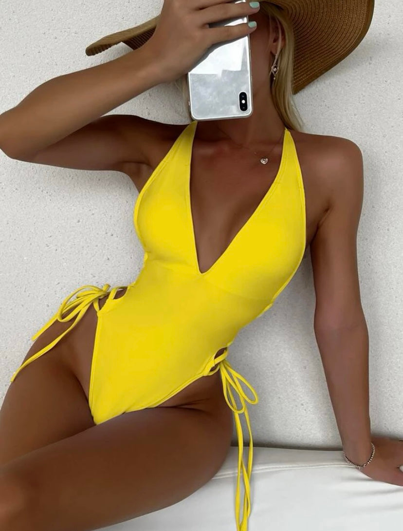 Tie side one piece swimsuit