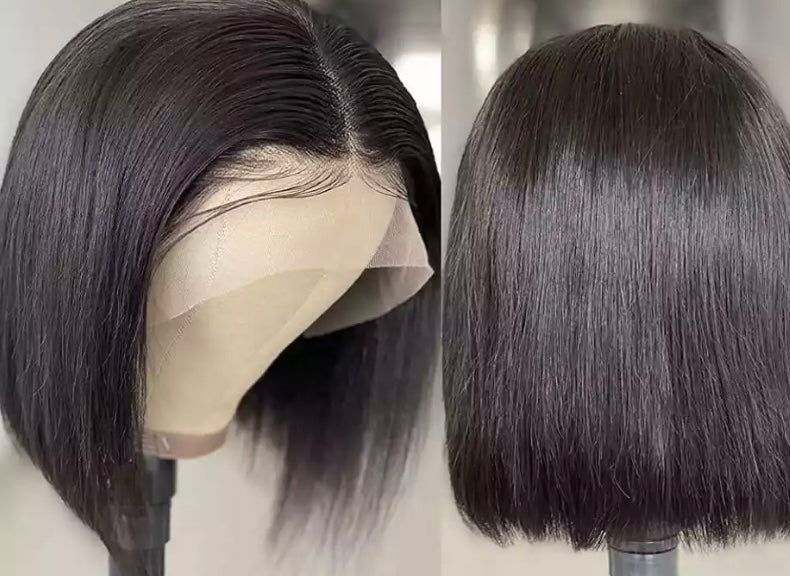 Straight Short Bob Wig 100% Human Hair Wigs Natural Black Color 13x5x2 Ear To Ear Lace Closure Wig Pre Plucked Remy Closure Wigs