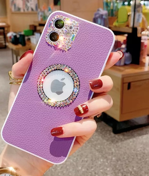Camera Lens Diamond Crystal Bling Glitter Leather Soft Phone Case
