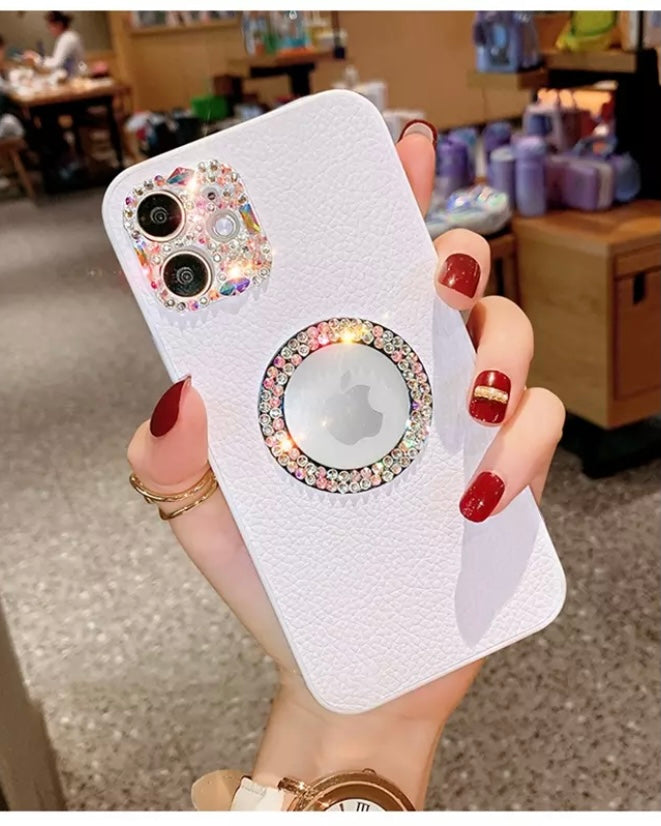 Camera Lens Diamond Crystal Bling Glitter Leather Soft Phone Case